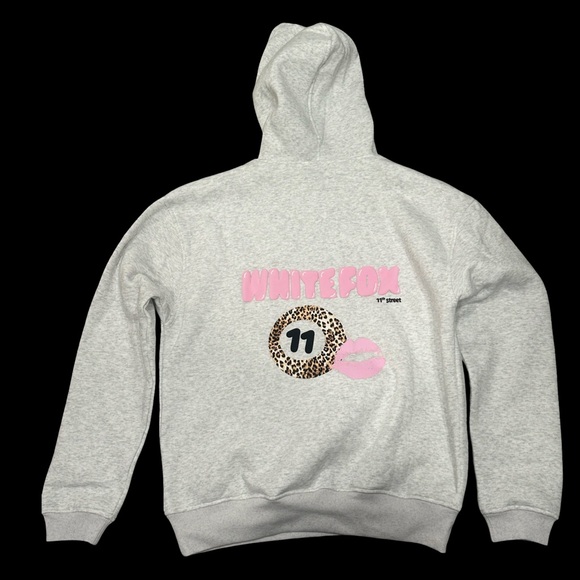 NWT White Fox Women’s Large “Leopard Splice” Gray Hoodie with Pink Logo - Picture 2 of 4